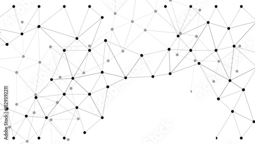Abstract Minimalist White Tech Background with Black Geometric Node Connections, symbolizing Digital Data Networks, Neural Mesh Structure, Communication Systems for Business & Web Design.