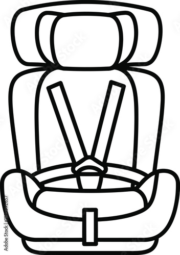 Outline of a car seat with safety harness, vehicle booster safety Vector