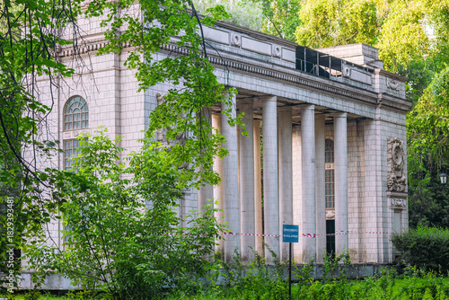 A mock-up of the arch of the main entrance of Gorky Park on the territory of the Russian State Social University in Moscow
