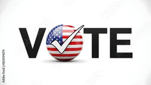 VOTE Text with USA Flag Ball & Check Mark - American Election & Democracy Concept 2026
