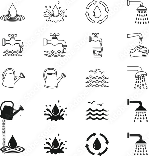 Water Icons Collection With Different Water Related Symbols