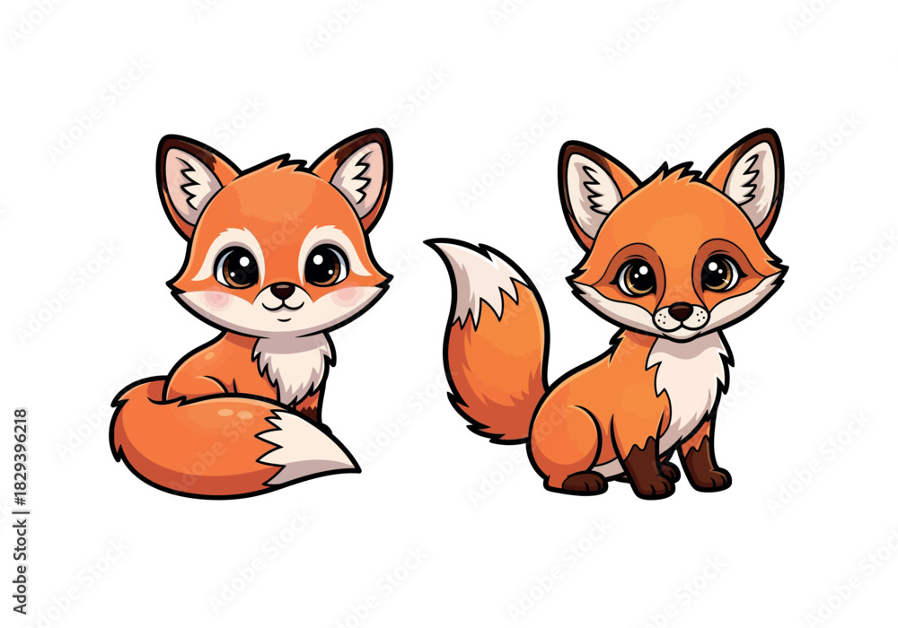 Fototapeta premium Adorable Cartoon Foxes Cute Illustrations of Red Foxes for Educational or Decorative Designs