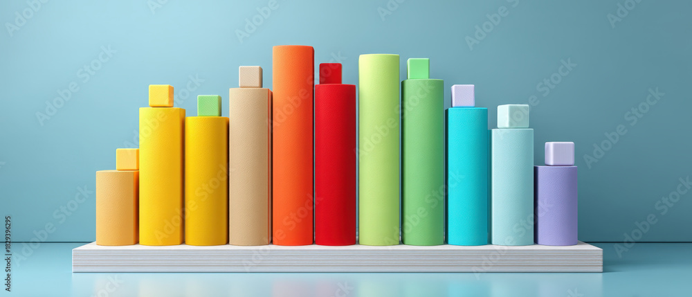 Fototapeta premium Weekly planner with colorful vertical columns and 3D task blocks on light blue background