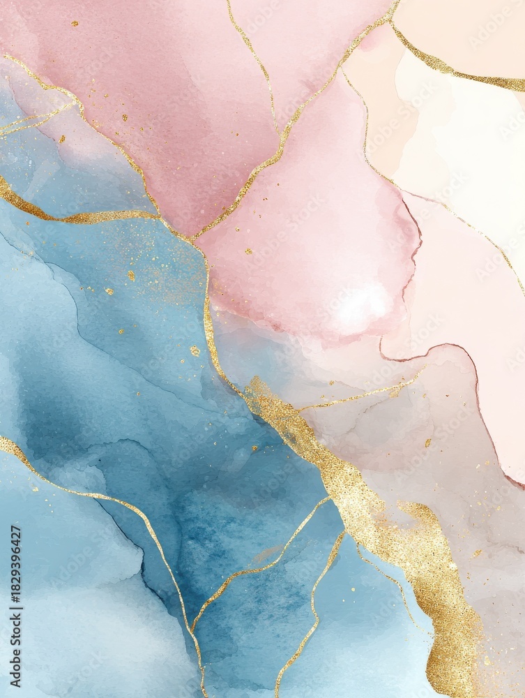 Fototapeta premium watercolor art background vector wallpaper design with paint brush and gold line art earth tone blue pink ivory beige watercolor illustration for prints wall art cover and invitation cards no logos n