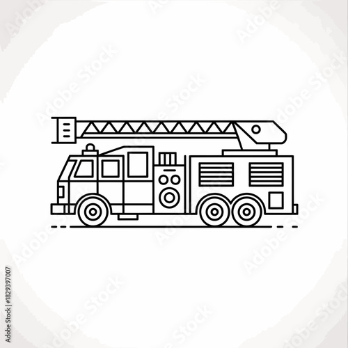 firetruck, ladder, engine, rescue, emergency, vehicle, firefighter, safety, response, truck, outline, illustration, drawing, icon, apparatus, equipment, transport, brigade, alarm, station, crew, servi
