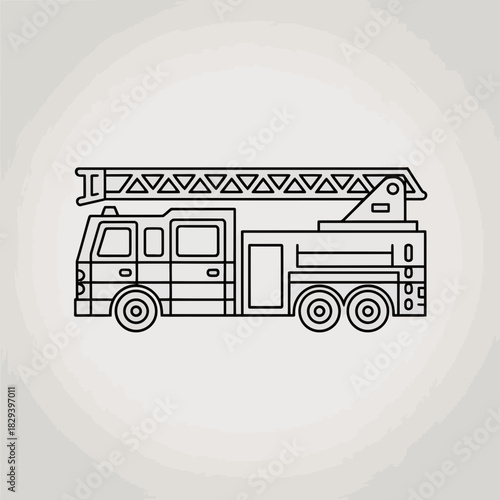 firetruck, ladder, engine, rescue, emergency, vehicle, firefighter, safety, response, truck, outline, illustration, drawing, icon, apparatus, equipment, transport, brigade, alarm, station, crew, servi