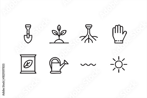 Seedling and soil care icons for plant development and horticulture resources