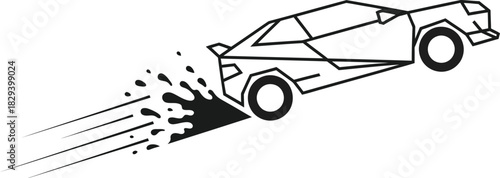 Dynamic line art illustration of a car in motion, depicting speed and movement with a stylized blur effect, isolated on white background
