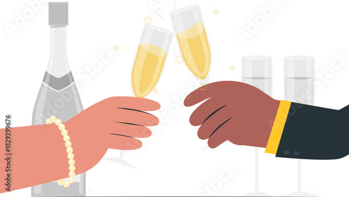 Celebration toast with champagne glasses illustration