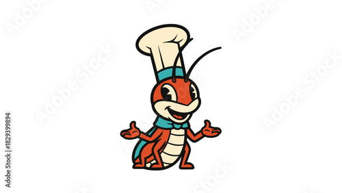 Retro mascot cartoon chef insect thumbs up pose