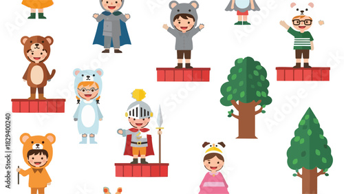 Children in Animal and Knight Costumes on Stage Cute Kids Performance