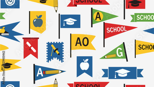 Back to School Seamless Pattern with Education Icons and Symbols