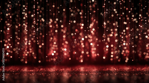 Deep red bokeh curtain with glowing orbs and abstract stage lighting effect