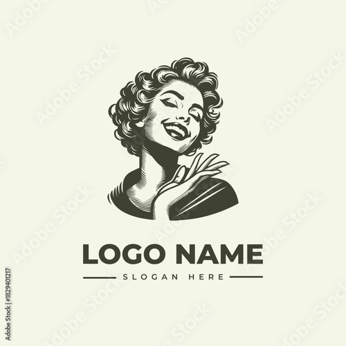 Retro Woman Logo Vector Illustration - Vintage Engraving Style Design