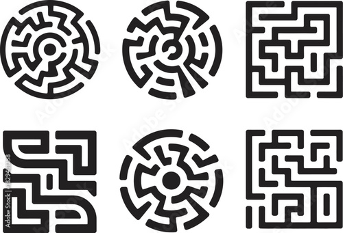 Maze Icon Set Explore the Puzzles of Choice in Circular and Square Designs for Navigation