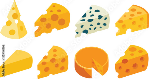 Assorted cheese variety icon set Cheddar, Swiss, Gouda, and more