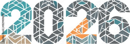 Abstract 2026 year numbers graphic design with shattered glass effect vector illustration art