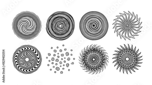 Spiral abstract geometric patterns set