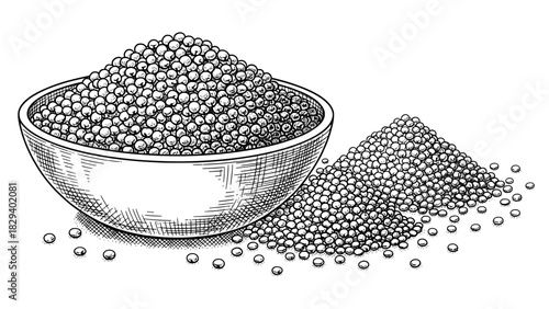 Lentil grains in bowl with pile