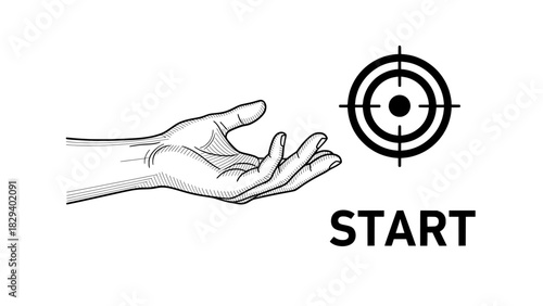 Start goal concept with hand