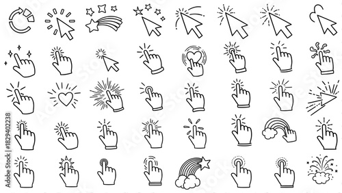 Click and cursor outline icons set