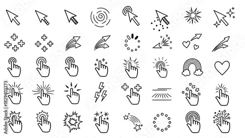 Cursor click hand icon set