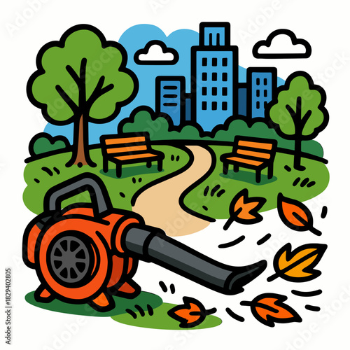 Leaf blower in city park
