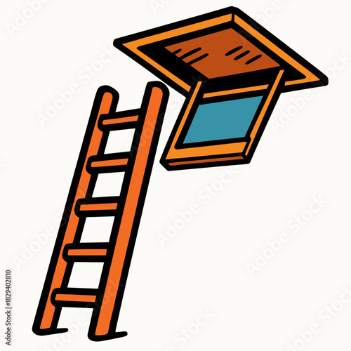 Ladder beside attic hatch 