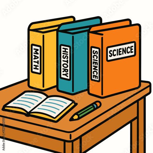 Labelled folders on student desk