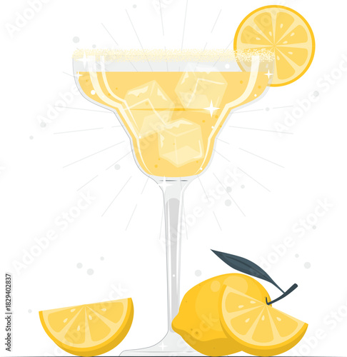 Refreshing Lemonade Cocktail Illustration with Sliced Citrus