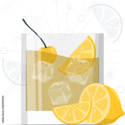 Lemon Slice Cocktail Glass A Refreshing Drink Illustration