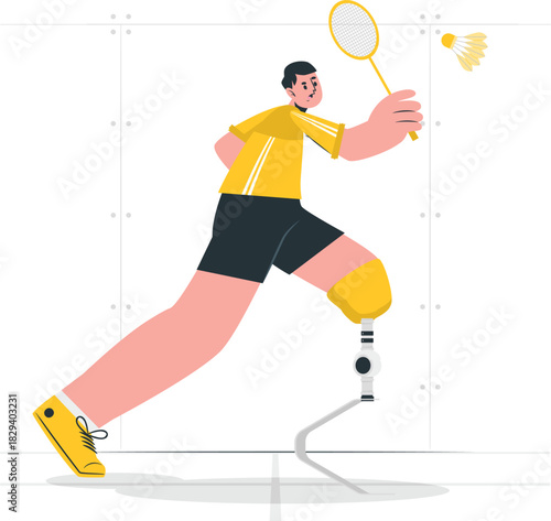 Adaptive Athlete Badminton Player with Prosthetic Leg in Action, Embracing Sports and Resilience