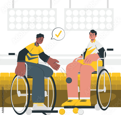 Two individuals with disabilities playing bocce ball, demonstrating adaptive sports and inclusivity