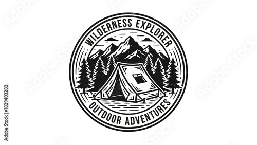 Vintage camping patch tent mountains forest logo