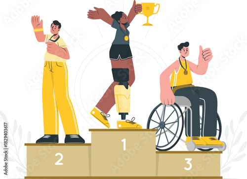 Adaptive Athletes Triumphing on the Podium, Celebrating Victory and Inclusion