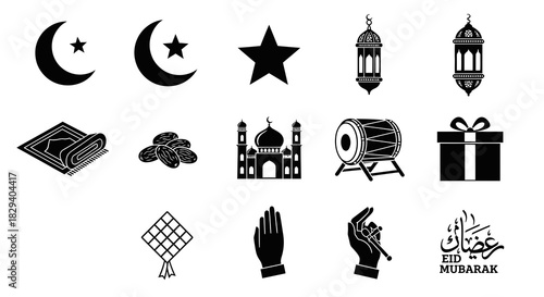 Collection of Islamic holiday symbols vector graphic elements for Ramadan and Eid celebrations