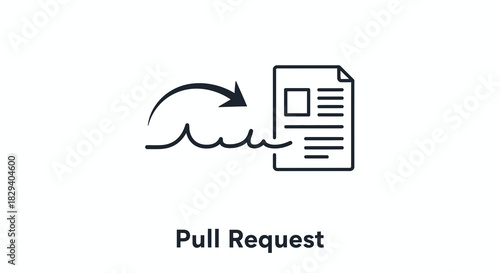 A minimalist line art vector icon representing a pull request for source code management and collaborative coding