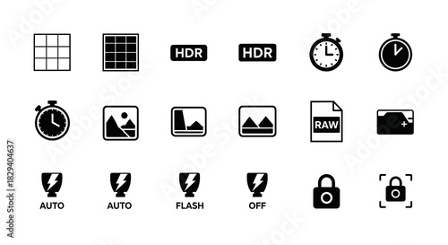 Set of camera and photo editing icons in vector format for digital applications