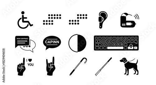Accessibility Aid Vector Icons Wheelchair, Braille, Hearing Aids & More