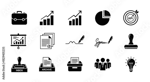 Business and finance vector icons set for presentations and design project