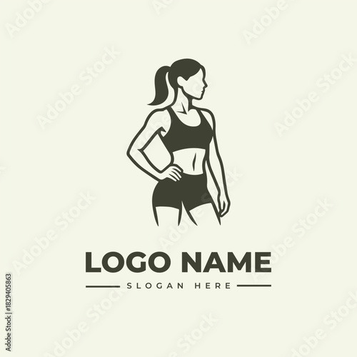 Athletic woman fitness vector logo design, a classic sport character illustration in an engraving style