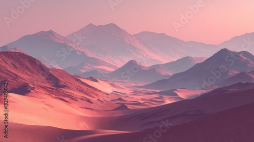 Majestic mountain range at sunset with pink and orange hues and transparent background