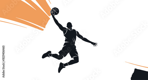Professional basketball player jumping for a slam dunk action sport illustration graphic. isolated PNG with Transparent Background