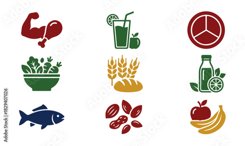 Healthy food and agriculture icons on dark background