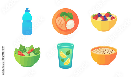 Healthy food and drinks illustration for diet and wellness