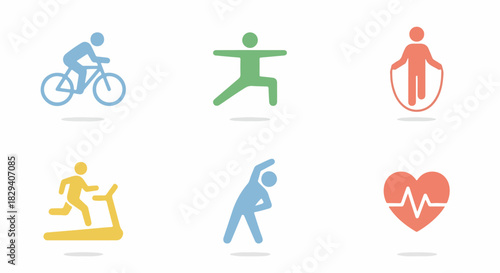 Healthy lifestyle icons depicting exercise and fitness activities
