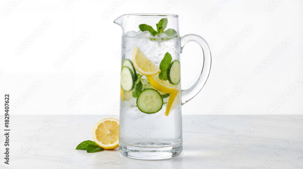 Fototapeta premium Refreshing Detox Water with Lemon, Cucumber and Mint