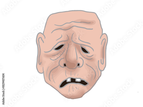 Illustration of a mask of an old man's face from traditional Japanese performing arts