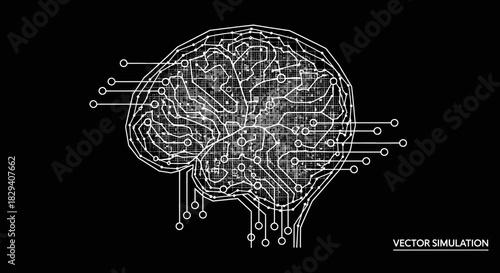 Digital Brain Circuitry and AI Concept
