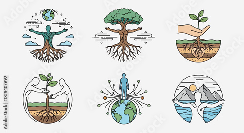Nature and Environmental Care Line Art Icons
